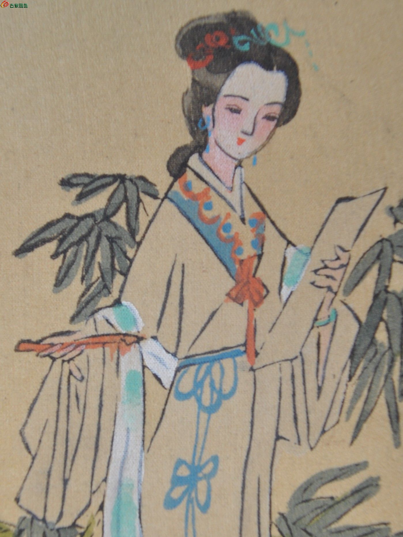 美品建国前后红楼梦手绘彩色水墨画美女图丝绢书签局3.jpg