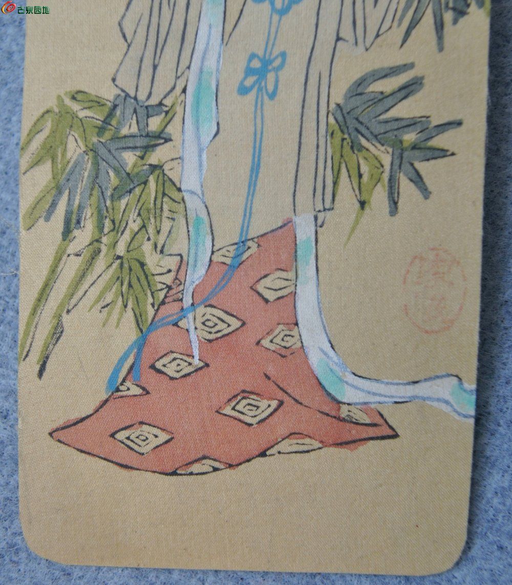 美品建国前后红楼梦手绘彩色水墨画美女图丝绢书签局2.jpg