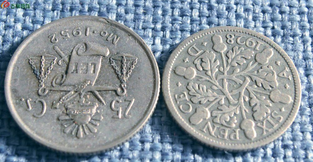 墨西哥1952年天秤25分银币和1928年6便士银币2枚局3.jpg