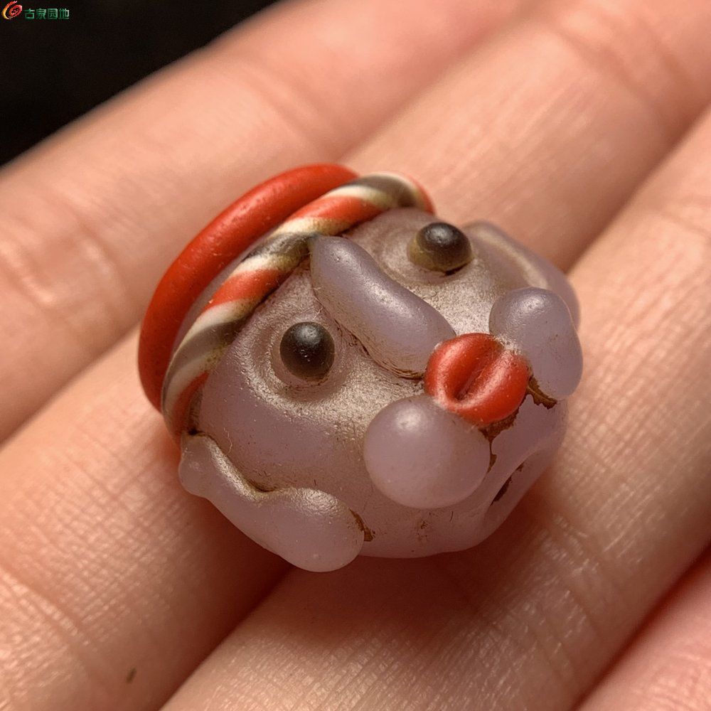 西亚大年份特殊手绘人相老琉璃单珠美品3.jpg