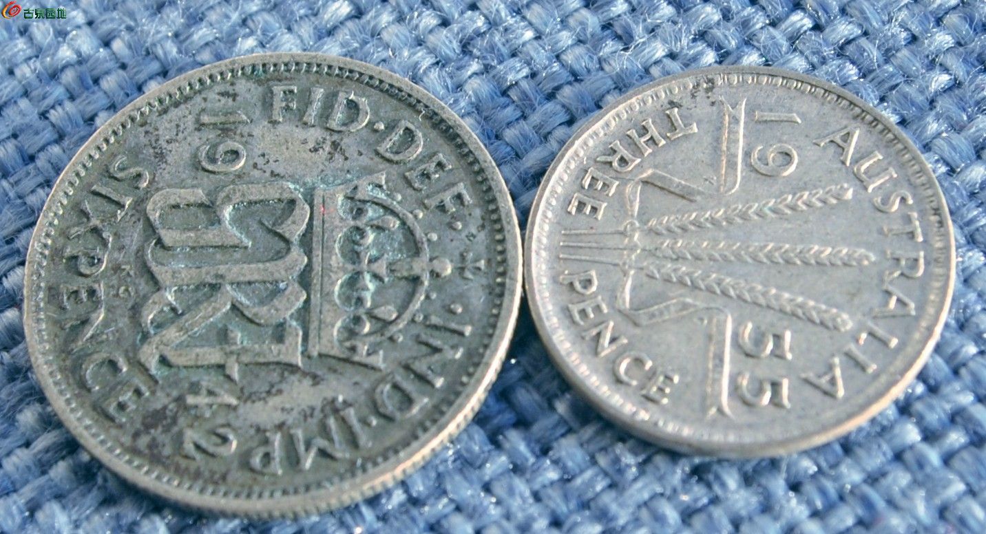 1942年英国带皇冠6便士银币和1955年澳大利亚面三麦穗3便士银币2枚局2.j