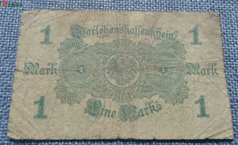 1914年德国魏玛共和国1马克纸币编号858377局1.jpg
