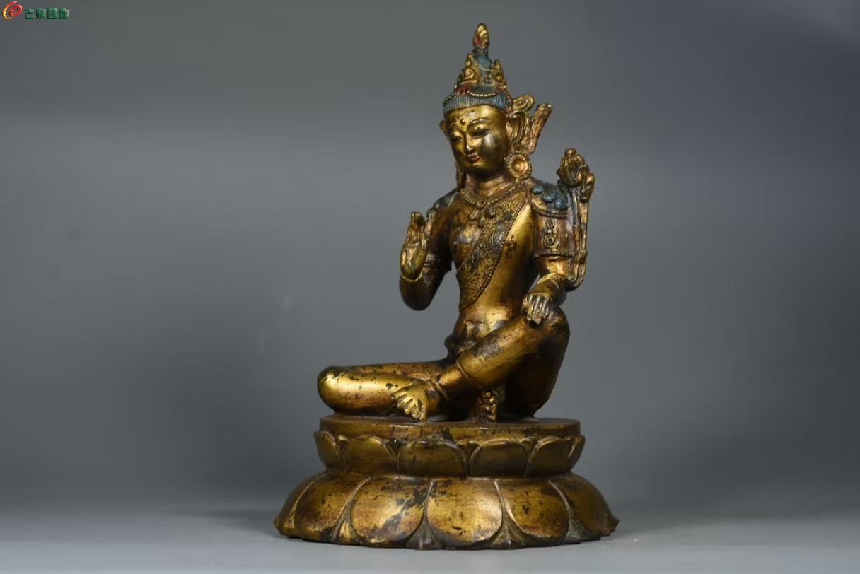 精品典藏铜胎铜脱金自在观音绿度母佛像造像4.jpg